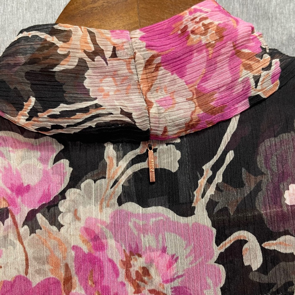 MISA Los Angeles Floral Tie Neck Blouse Womens XS Pink Ruffle Chiffon Fairy Y2K‎ - Picture 8 of 9